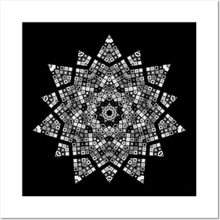 Star Burst Kaleidoscope | Geometric Hexagon Pattern White Black Posters and Art
